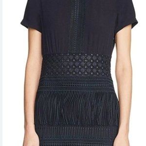 Maje Reia Embroidered Tassel Fringe Dress Navy